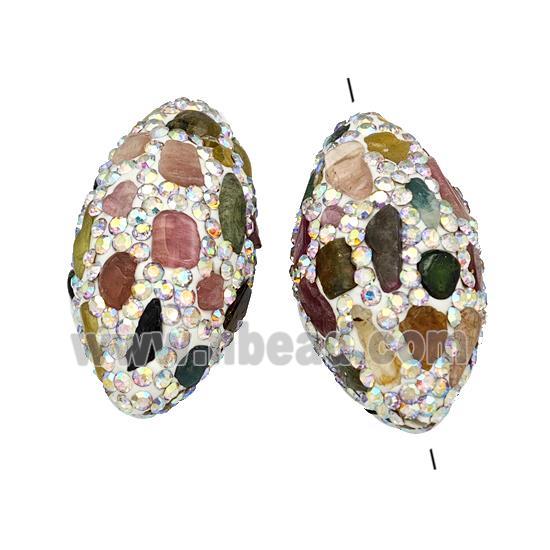 Polymer Clay Rice Beads Pave Rhinestone Multicolor Tourmaline