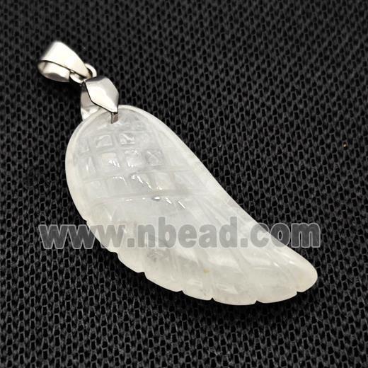 Natural Clear Quartz Angel Wings Pendant Carved