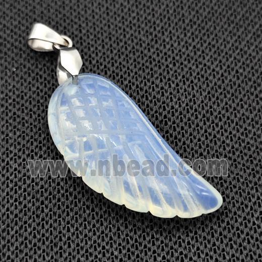 White Opalite Angel Wings Pendant Carved