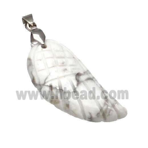 White Howlite Turquoise Angel Wings Pendant Carved