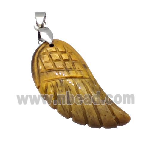 Natural Tiger Eye Stone Angel Wings Pendant Carved
