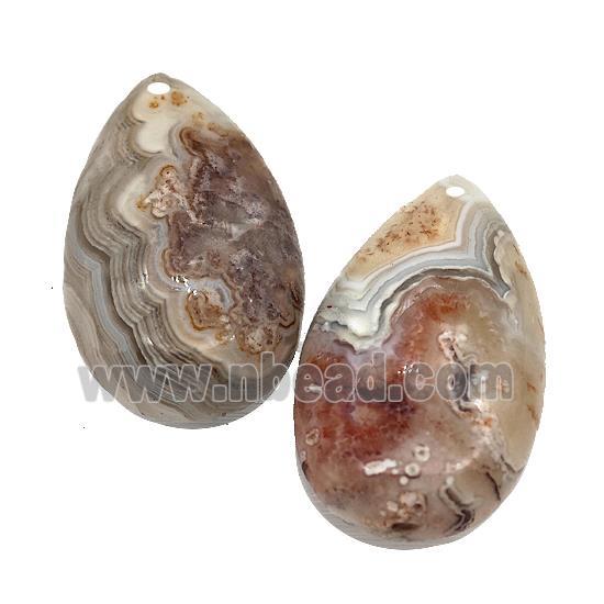 Natural Crazy Lace Agate Teardrop Pendant Flat Backing