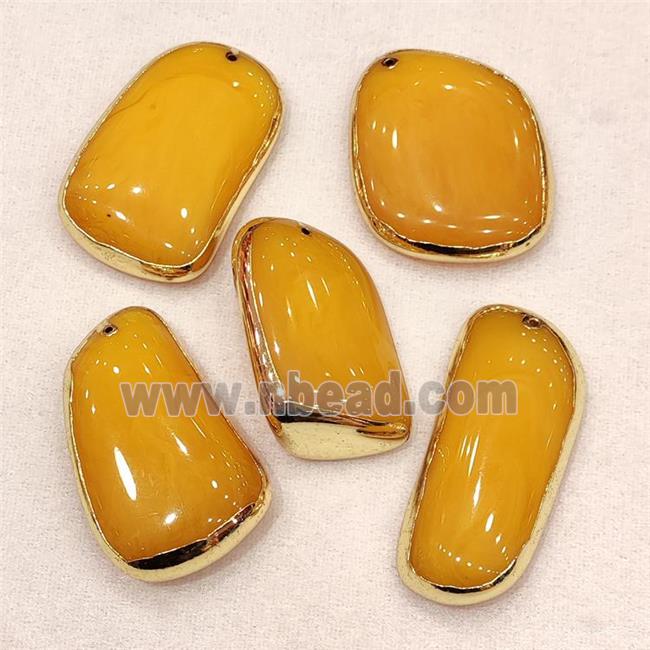 Synthetic Amber Pendant Mixed Shape Resin Gold Plated