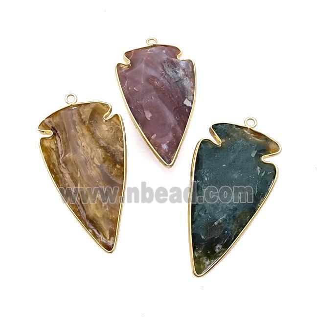 Natural Rock Agate Arrowhead Pendant Gold Plated Mixed Color