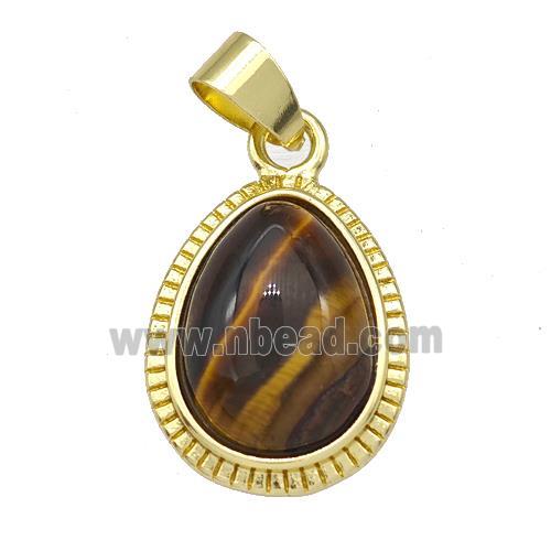 Natural Tiger Eye Stone Teardrop Pendant Gold Plated
