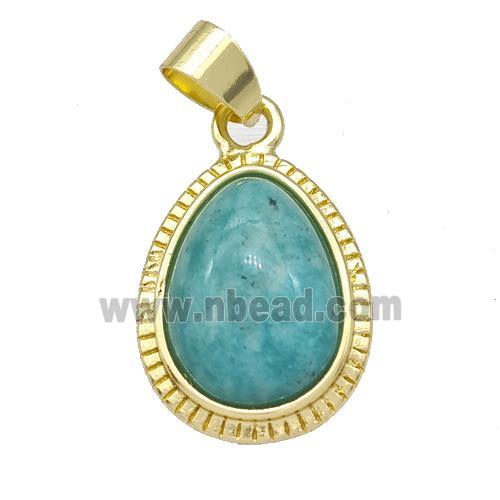 Natural Green Amazonite Teardrop Pendant Gold Plated