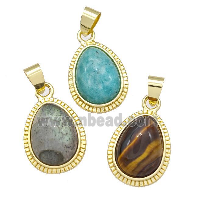 Natural Gemstone Teardrop Pendant Gold Plated Mixed