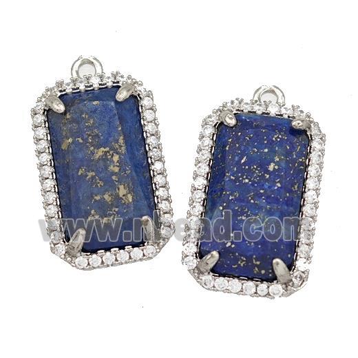 Natural Lapis Lazuli Rectangle Pendant Copper Pave Zircon Platinum Plated