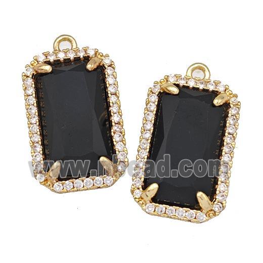 Black Obsidian Rectangle Pendant Copper Pave Zircon Gold Plated