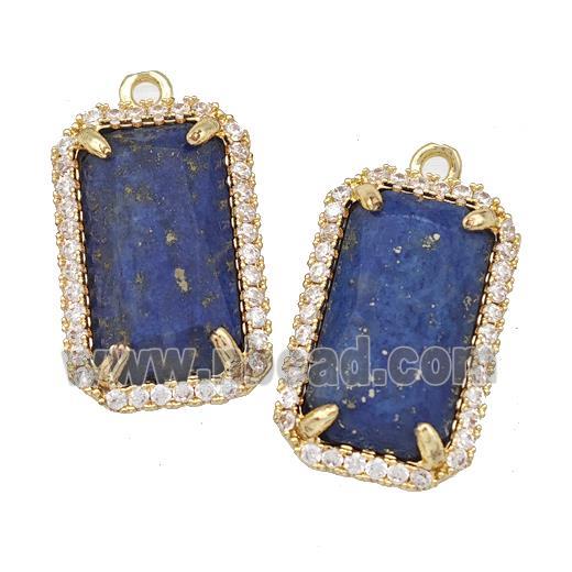 Natural Lapis Lazuli Rectangle Pendant Copper Pave Zircon Gold Plated