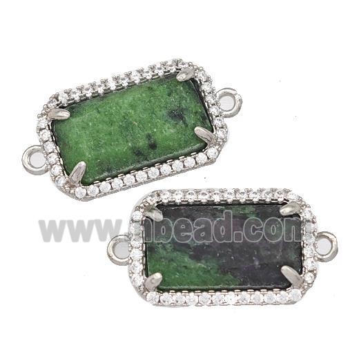 Natural Zoisite Ruby Rectangle Connector Copper Pave Zircon Platinum Plated