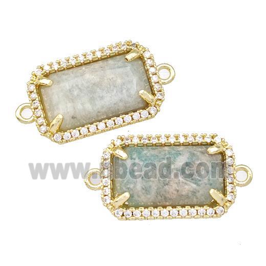 Green Amazonite Rectangle Connector Copper Pave Zircon Gold Plated