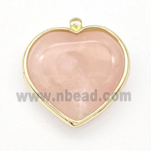 Natural Pink Rose Quartz Heart Pendant Gold Plated