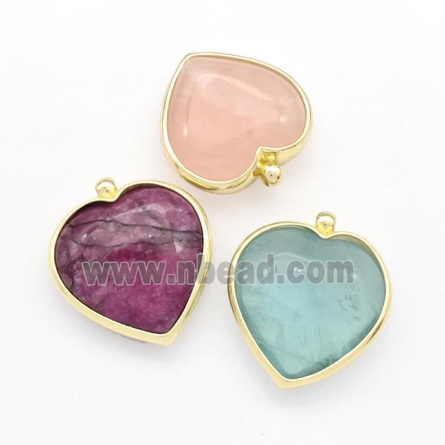 Mixed Gemstone Heart Pendants Gold Plated