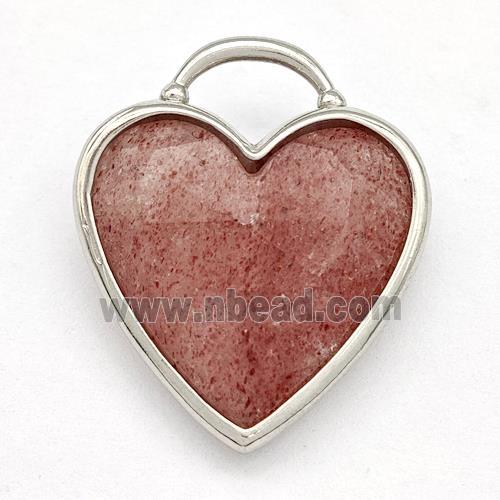Pink Strawberry Quartz Heart Pendant Faceted Platinum Plated
