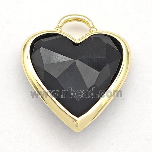 Black Onyx Agate Heart Pendant Faceted Gold Plated