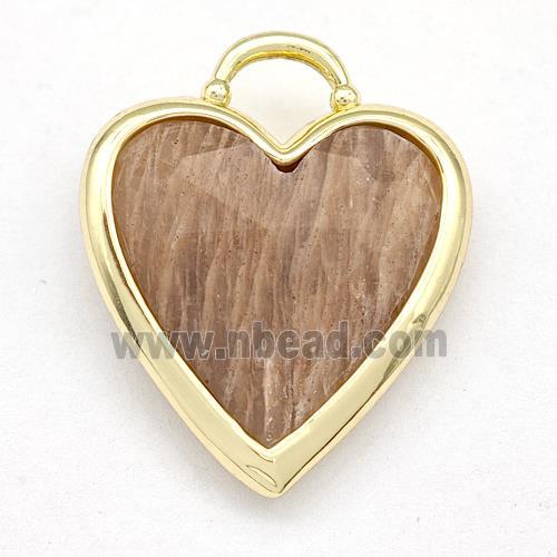 Natural Peach Sunstone Heart Pendant Faceted Gold Plated