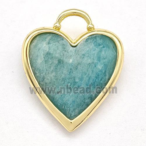 Natural Green Amazonite Heart Pendant Faceted Gold Plated
