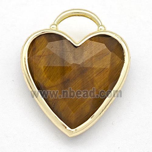 Natural Tiger Eye Stone Heart Pendant Faceted Gold Plated