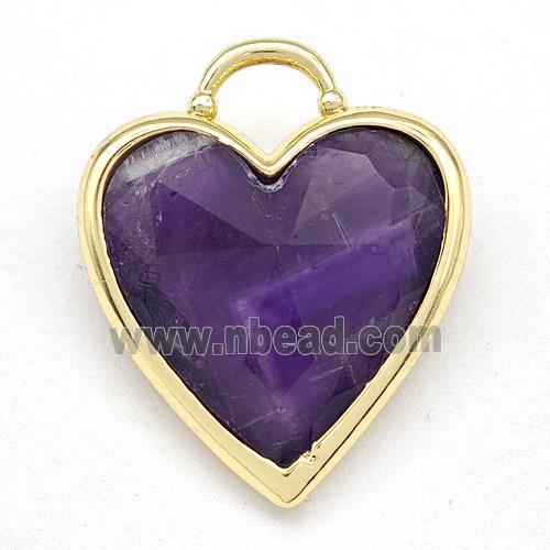 Natural Purple Amethyst Heart Pendant Faceted Gold Plated