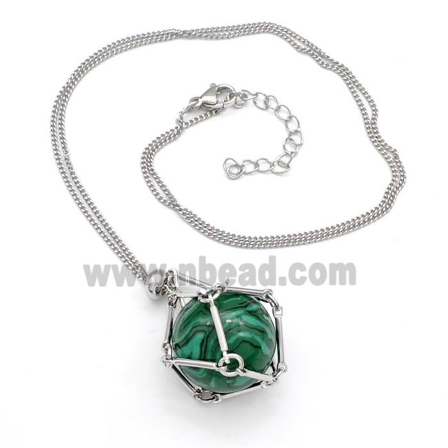 Synthetic Malachite Necklace Platinum Plated