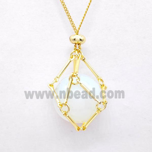 White Opalite Necklace Gold Plated