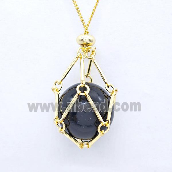 Black Onyx Agate Necklace Gold Plated