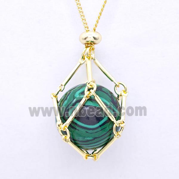 Synthetic Green Malachite Necklace Gold Plated