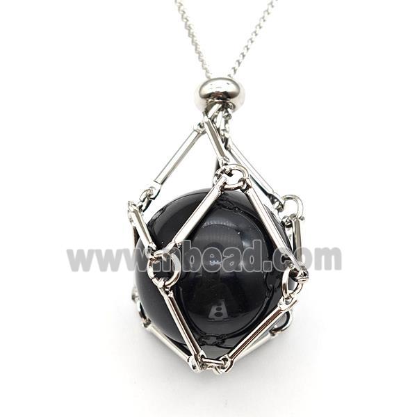 Black Onyx Agate Necklace Platinum Plated