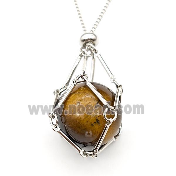 Natural Tiger Eye Stone Necklace Platinum Plated