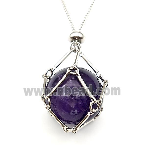 Natural Purple Amethyst Necklace Platinum Plated