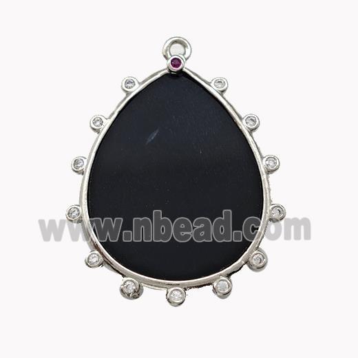 Natural Black Onyx Agate Teardrop Pendant
