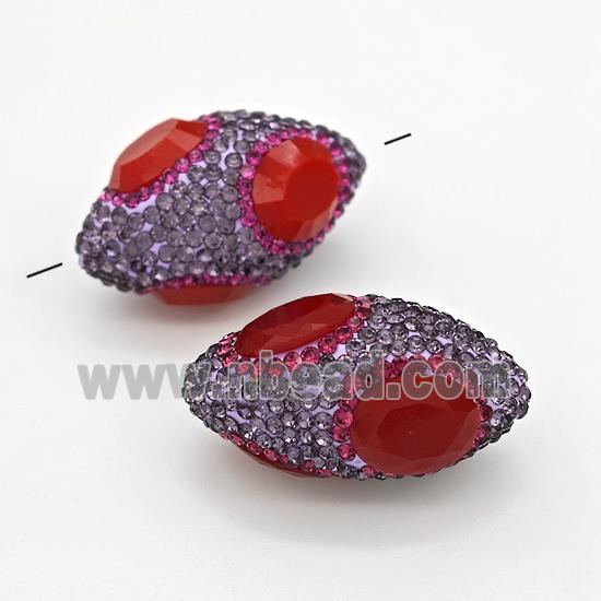 Clay Rice Beads Pave Purple Rhinestone Red Jadeite Glass