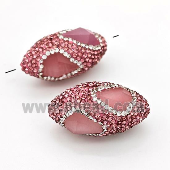 Clay Rice Beads Pave Pink Rhinestone Jadeite Glass