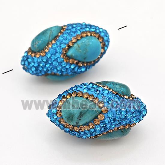 Clay Rice Beads Pave Blue Rhinestone Blue Synthetic Turquoise