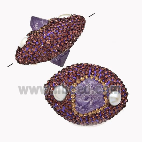 Clay Oval Beads Pave Purple Rhinestone Amethyst