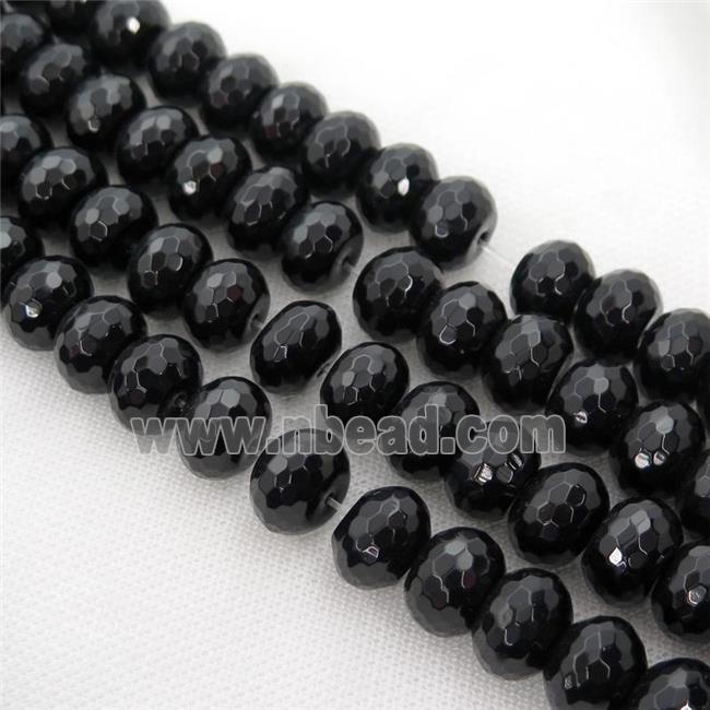 Natural Black Agate Onyx Beads, faceted rondelle
