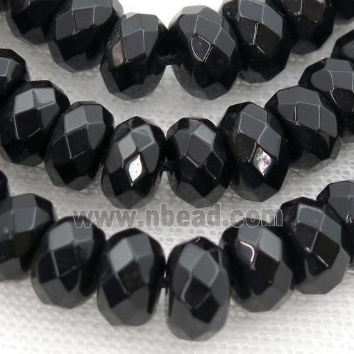 Natural Black Onyx Agate Beads, faceted rondelle
