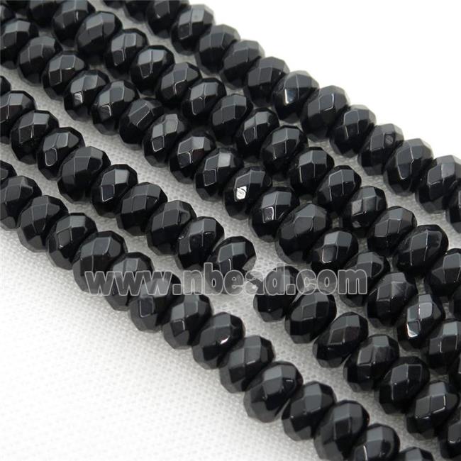 Natural Black Onyx Agate Beads, faceted rondelle
