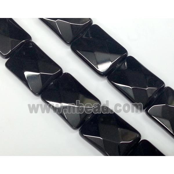 black natural onyx bead, faceted rectangle