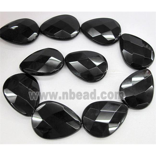 natural Onyx bead, faceted teardrop, black