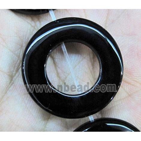 natural onyx bead, A-grade, round-ring, black