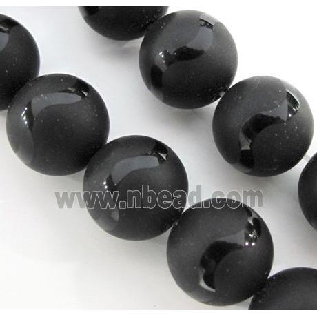 Black Onyx Agate Beads Matte Round Wave