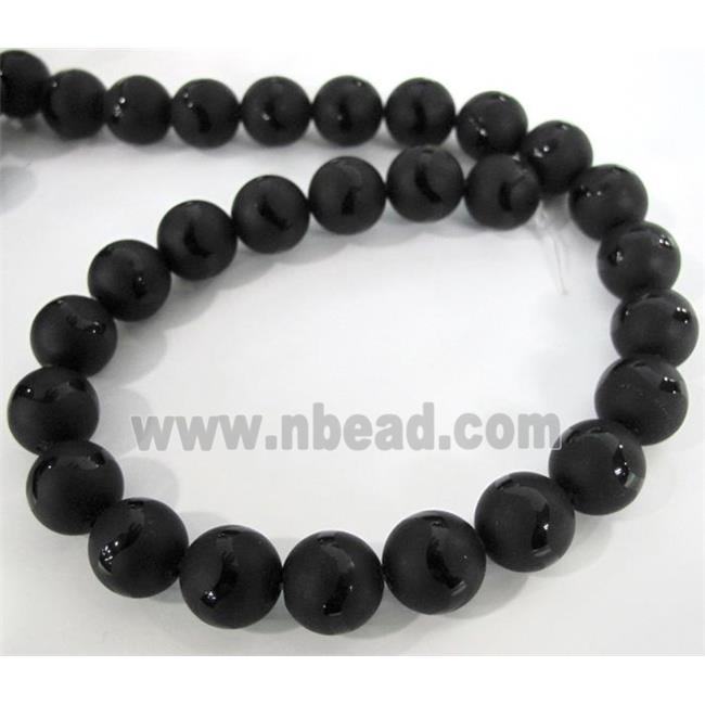 Black Onyx Agate Beads Matte Round Wave