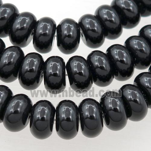 black onyx agate bead, rondelle