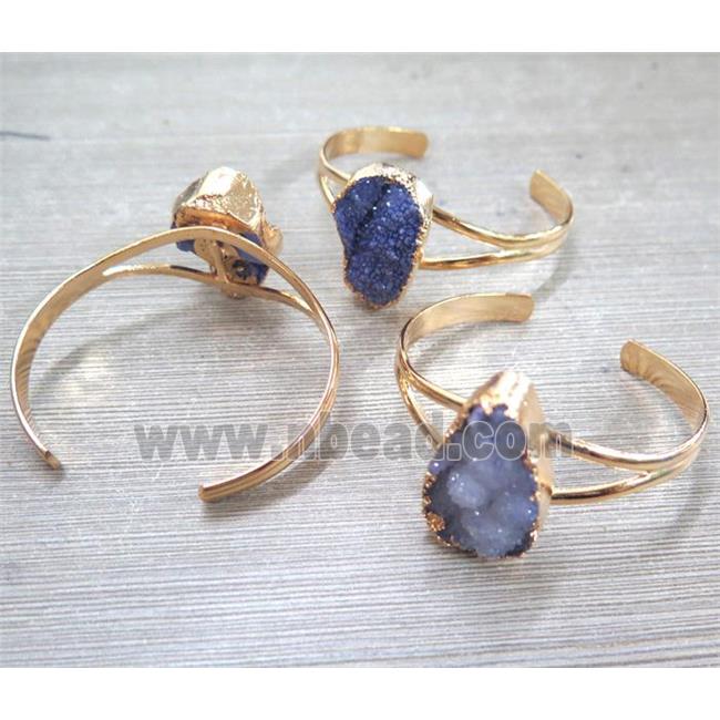 purple druzy quartz bracelet, freeform, gold plated