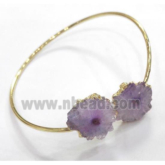 purple druzy quartz bangle, copper, gold plated