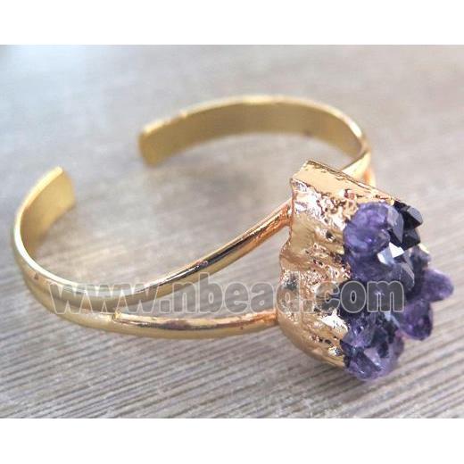 amethyst druzy bangle, copper, gold plated