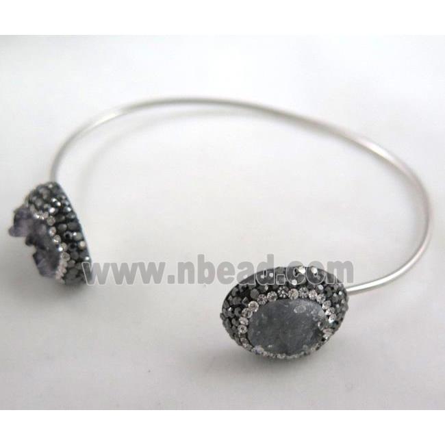 925 sterling silver Bangle paved rhinestone with Druzy Agate