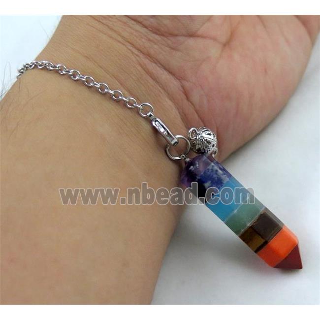 mix gemstone bullet Chakra bracelet, platinum plated chain